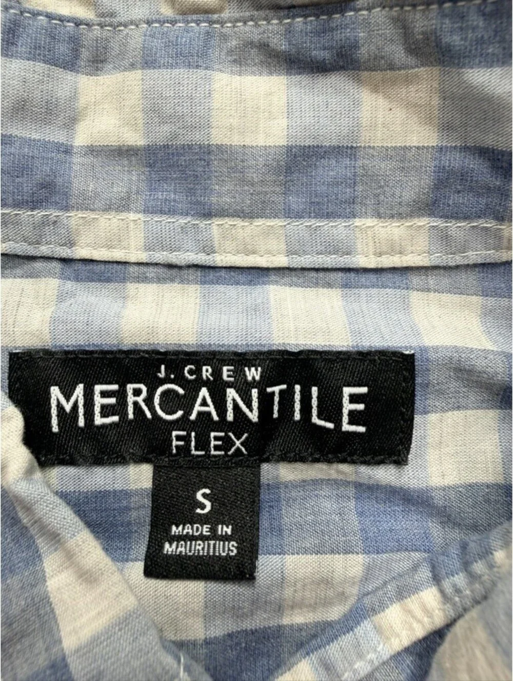 J Crew Mercantile Mens S Blue White Gingham Long Sleeve Button Down Flex Shirt